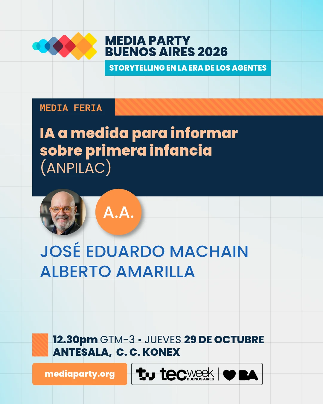 Placa oficial de Media Party Buenos Aires 2026: ANPILAC en Media Feria con «IA a medida para informar sobre primera infa